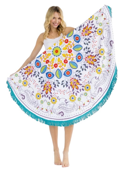 Other - Round Boho Aztec Western Fringe Beach Blanket Porch Deck Pool Towel 59”